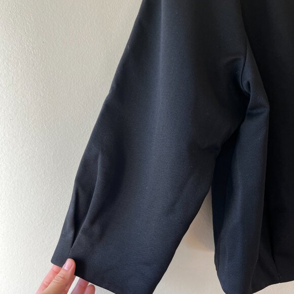 Talbots Sz 14 Black Crop Short Stretch Blazer Jacket 3 Button Swing Coat Lined - Picture 5 of 8